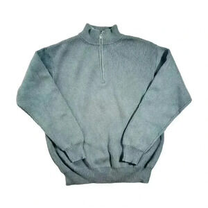 L.L. Bean Men’s Teal 1/4 Zip Mock Neck Cotton Sweater L | Forest Green Knit Gray